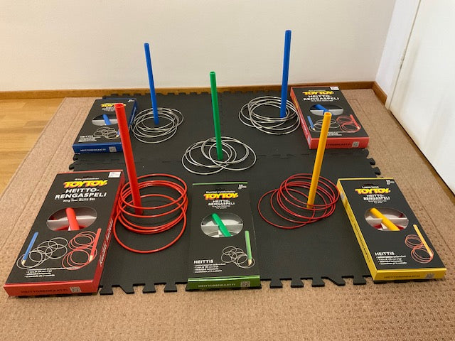 PRO perhepaketti (5 heittorengaspeliä + 5 teräksistä sisä-/ulkojalkaa + 4 Eva-palamattoa)